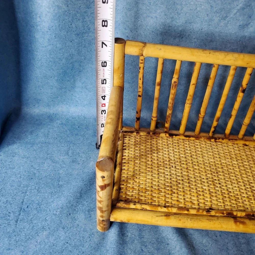 Vintage Tortoise Rattan Bamboo Bench Shelf Wall Hanging Display Rustic Boho‎